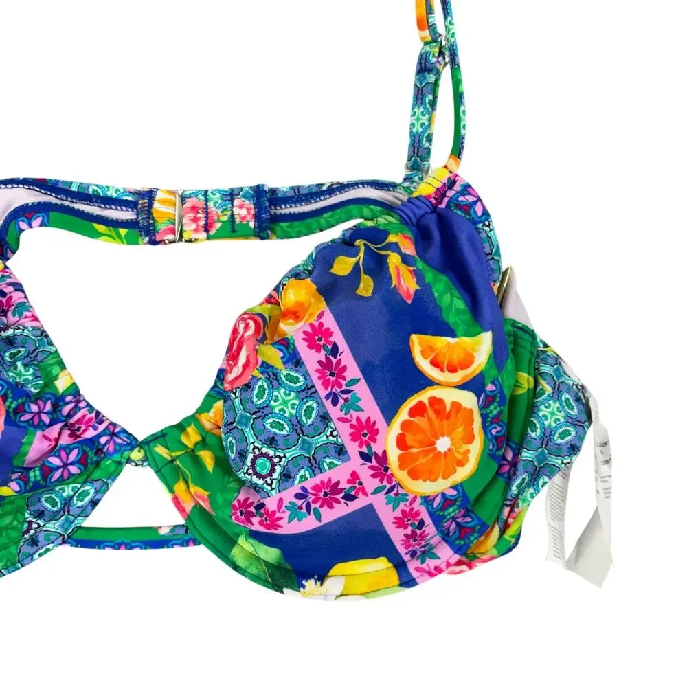 CUPSHE Citrus Floral Patchwork Swimsuit NWT Women's Large High Waist Bikini Set